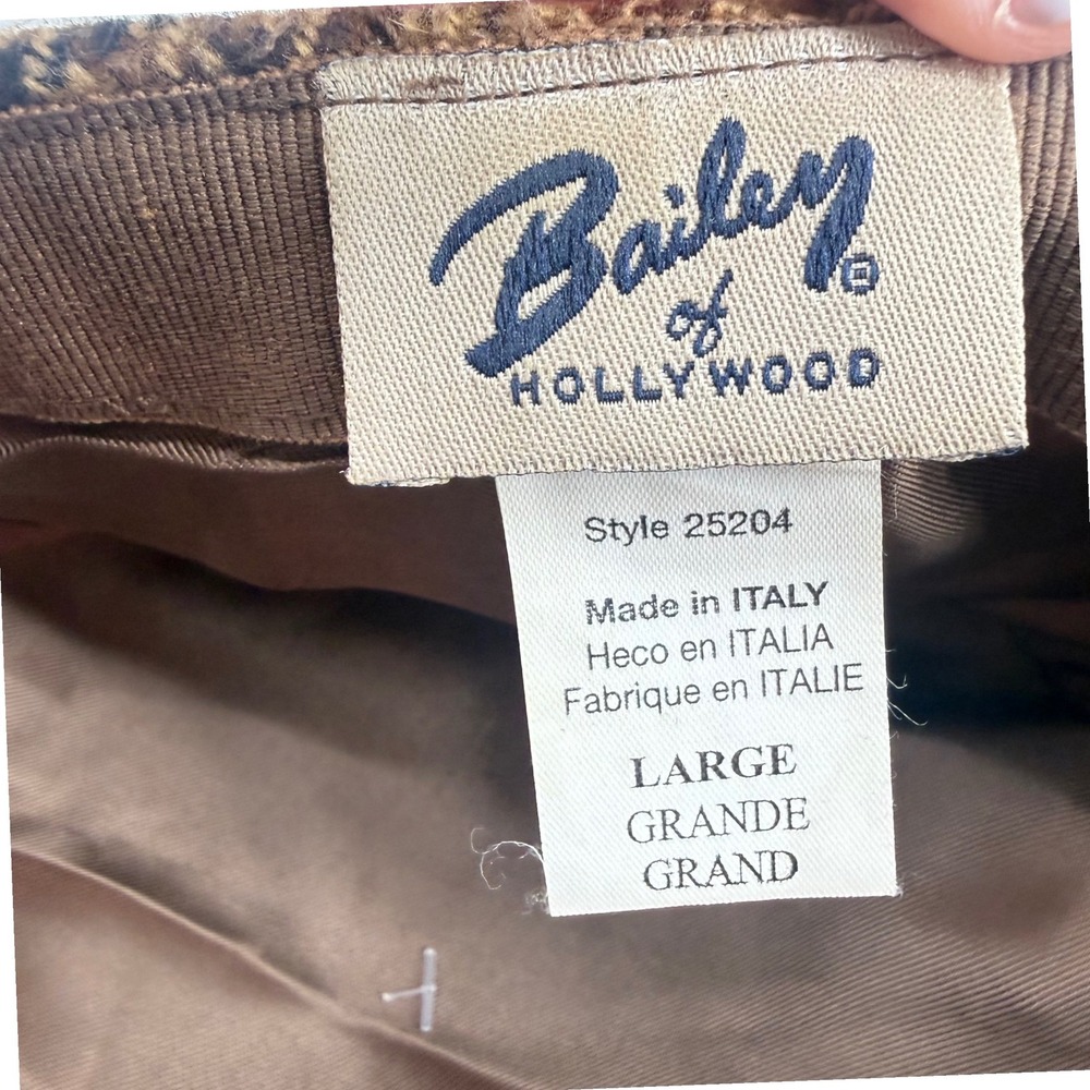 Bailey of Hollywood Flat Cap Mens Large Brown Houndstooth Italy Ivy Hat Newsboys - Picture 5 of 8